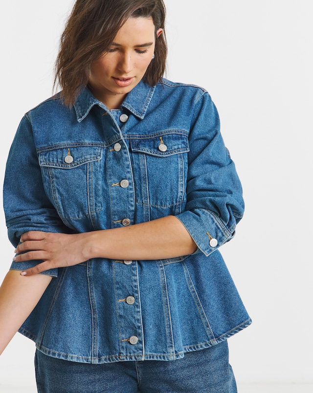 Mid Wash Denim Peplum Jacket