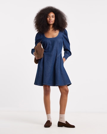 Mid Blue Long Sleeve Mini Dress