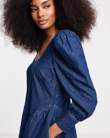 Mid Blue Long Sleeve Mini Dress