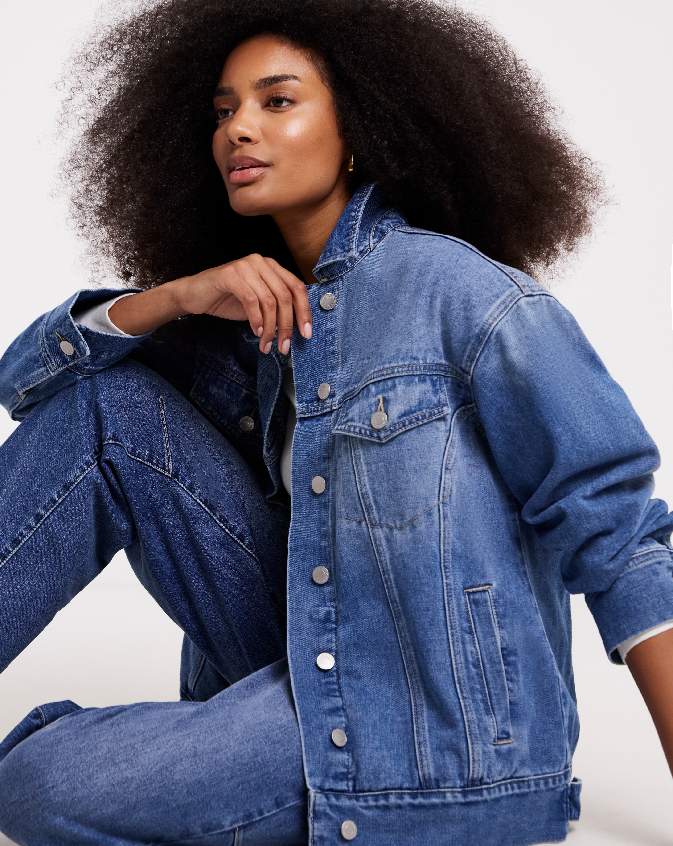 New In - Mid Blue Curved Seam Boyfriend Jacket