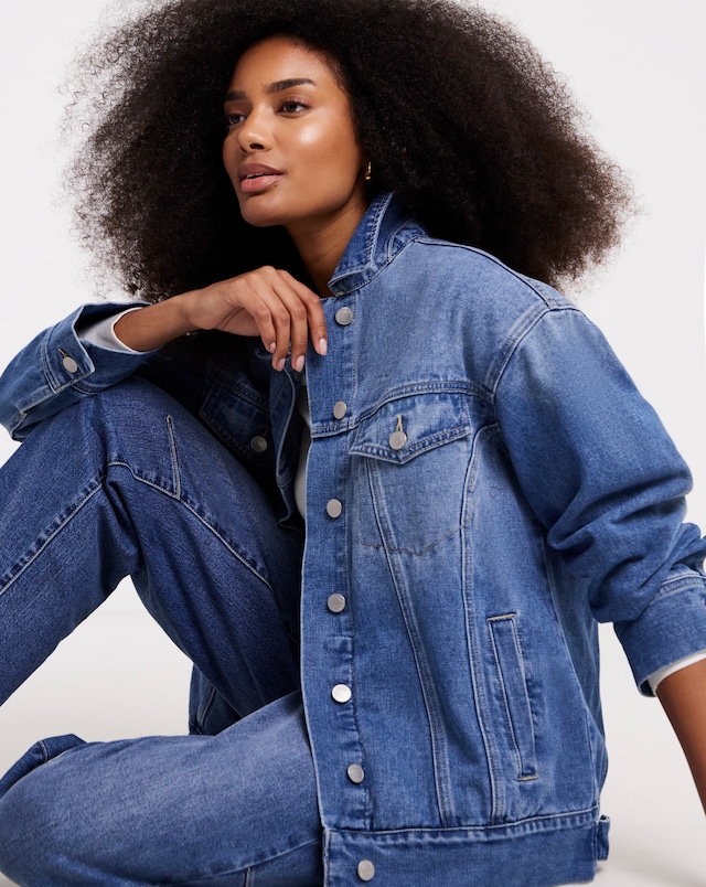 Simply Be Mid Blue Curved Seam Boyfriend Jacket