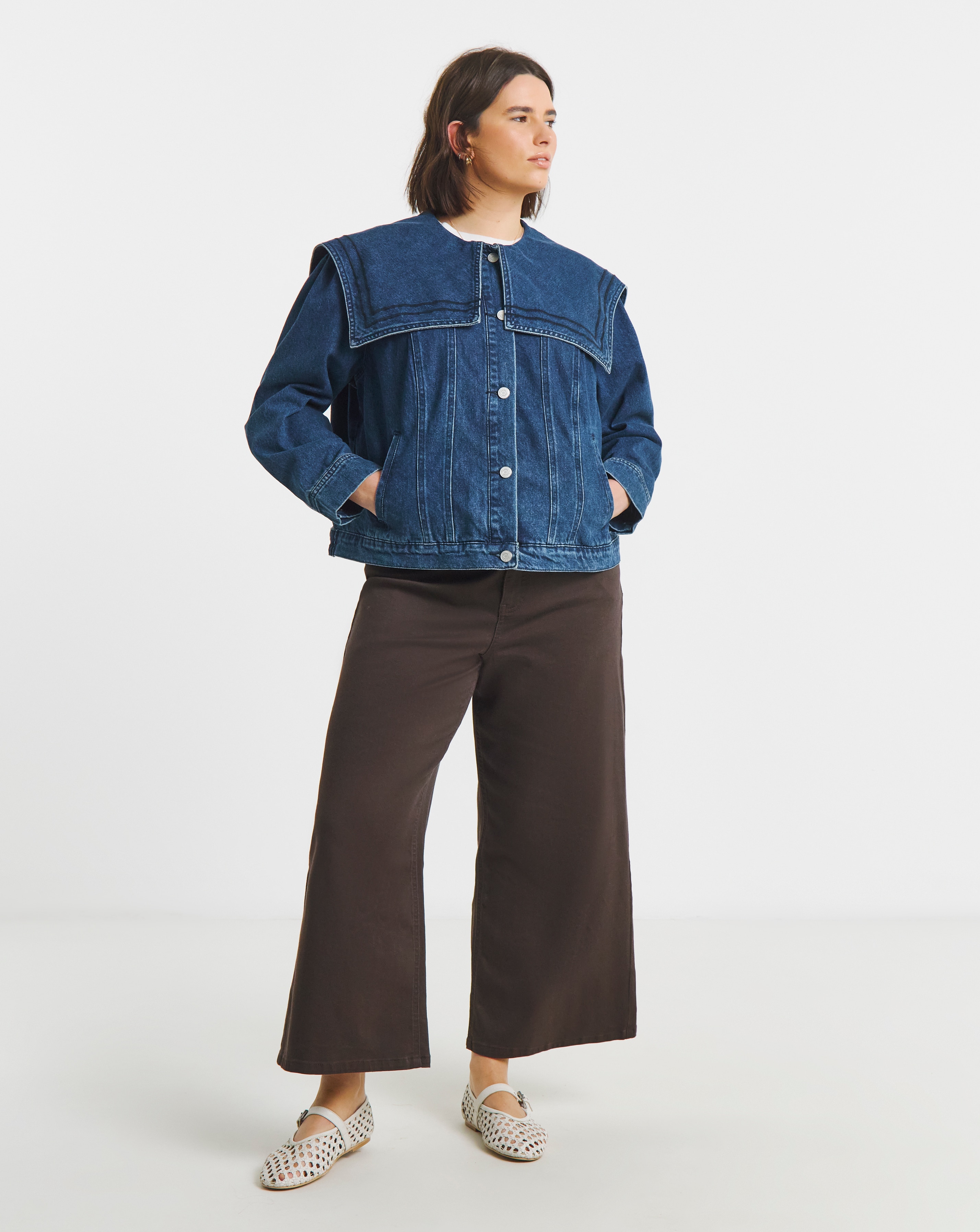 Simply Be Indigo Sailor Collar Denim Jacket | JD Williams