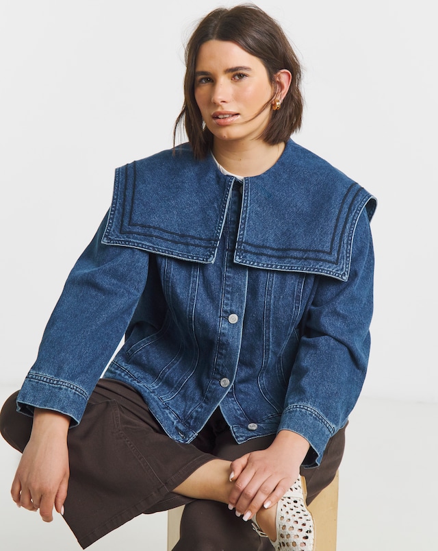 Simply Be Indigo Sailor Collar Denim Jacket