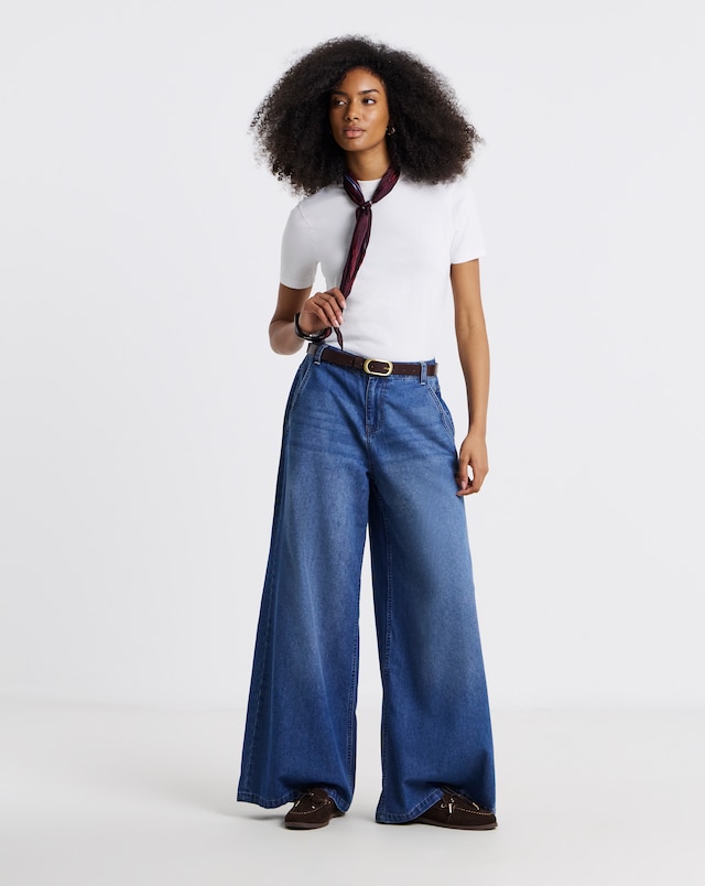 Mid Wash Lightweight Palazzo Jeans