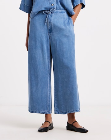 Simply Be Light Blue Tencel Denim Tie Waist Culotte Co Ord
