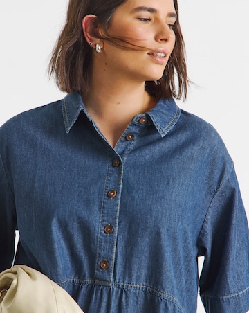 Mid Blue Collared Denim Midaxi Dress