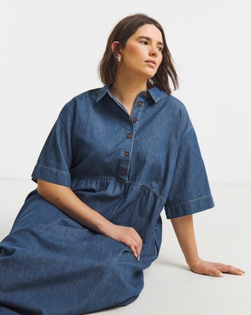 Mid Blue Collared Denim Midaxi Dress