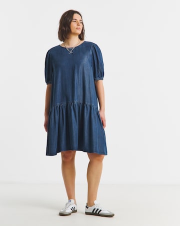 Indigo Drop Waist Mini Denim Dress