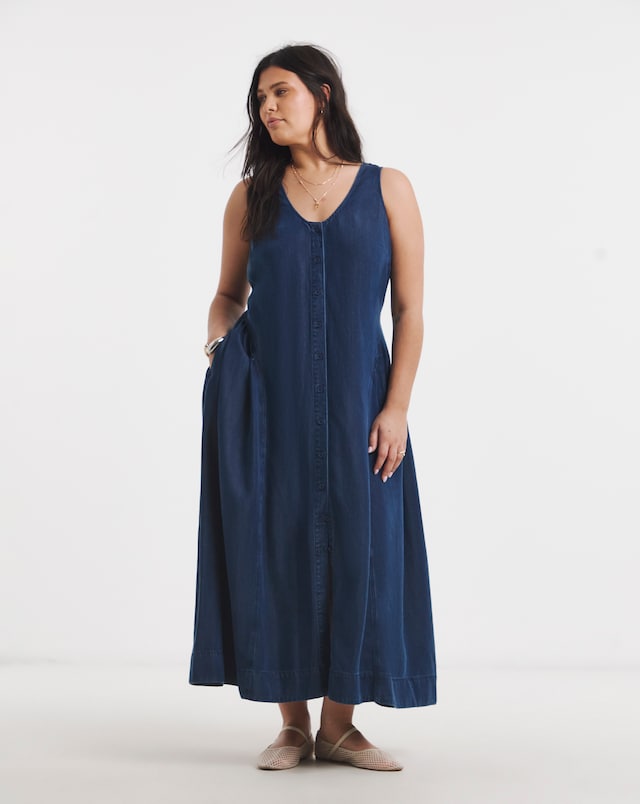 Simply Be Indigo Tencel™ Lyocell Denim Button Through Midi Dress