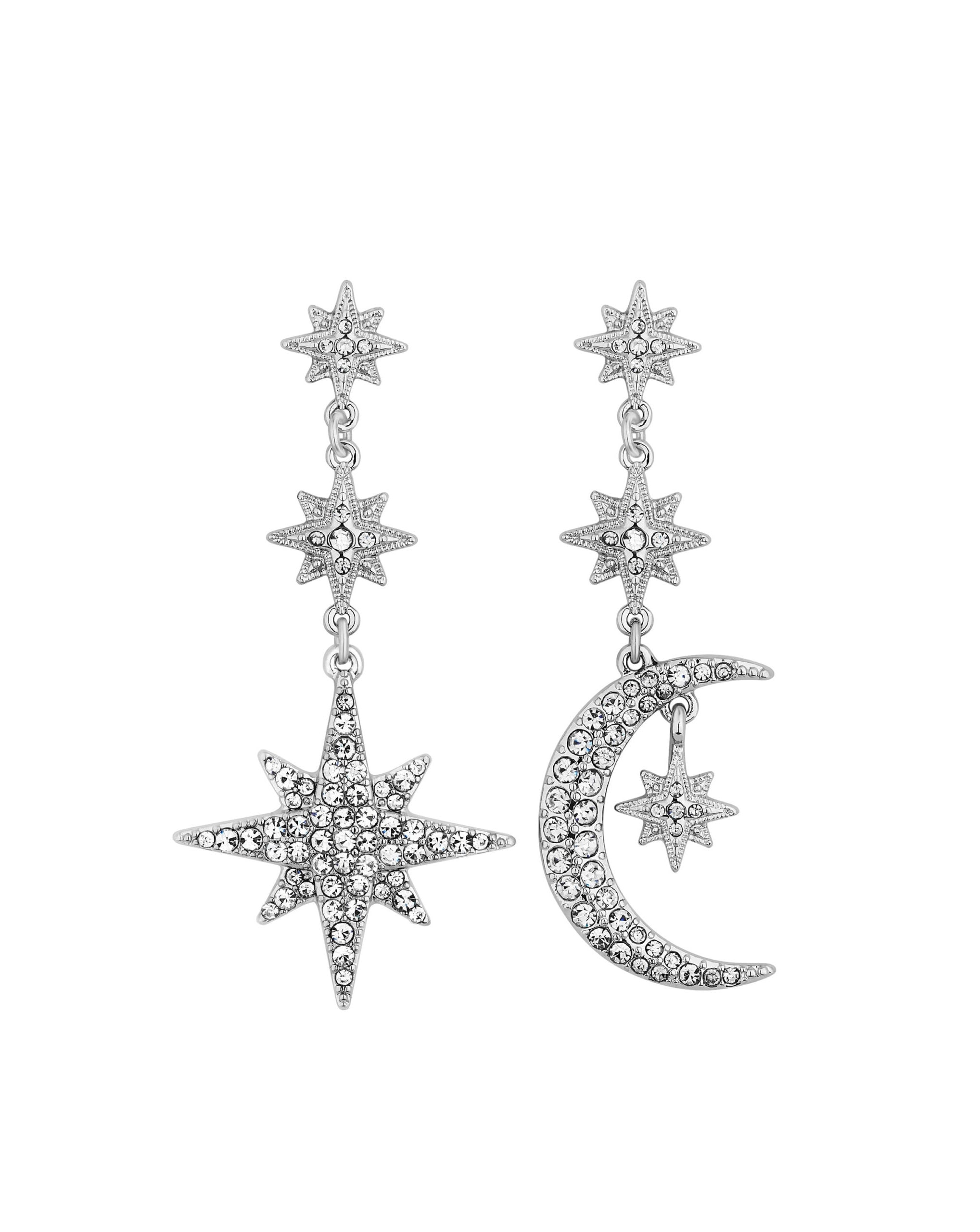 Mood Silver Moon And Star Drop Earrings