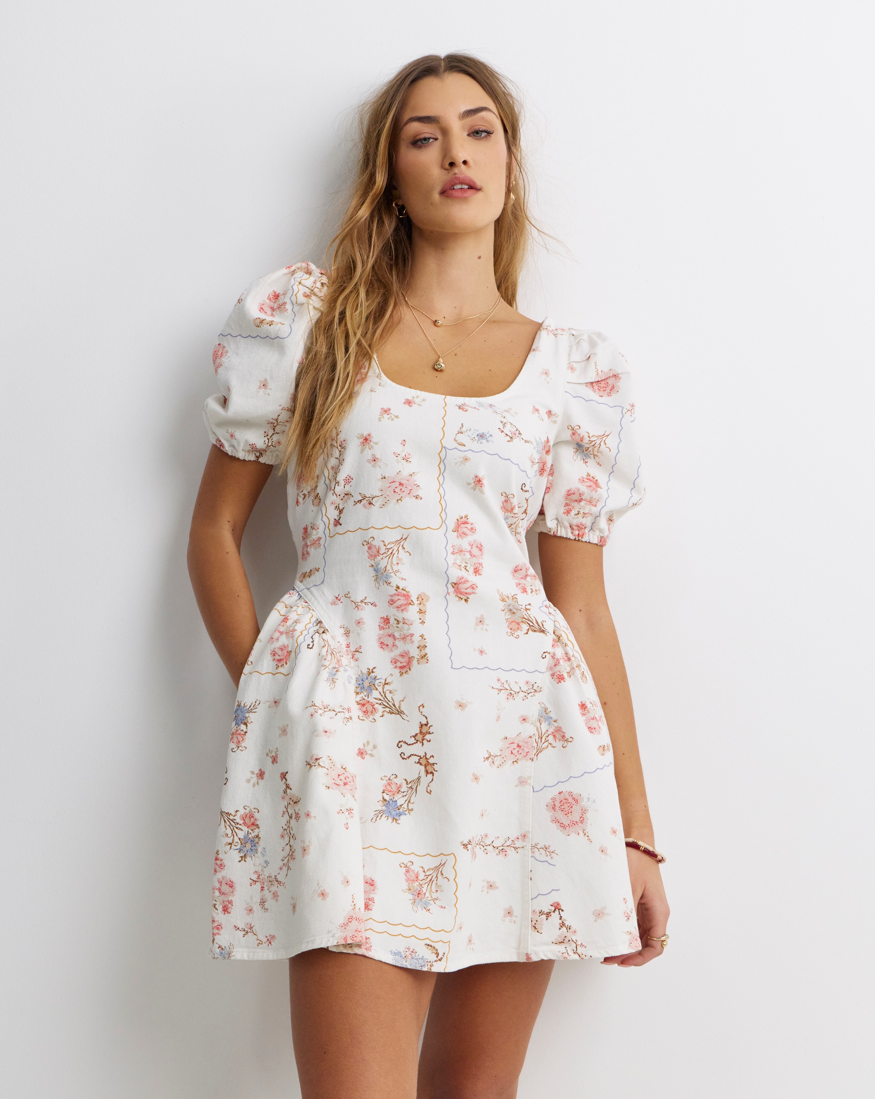 New In - Romantic Print Mini Denim Dress