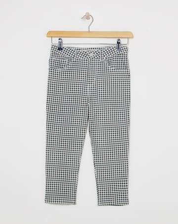 Gingham Printed Denim Capri Jeans