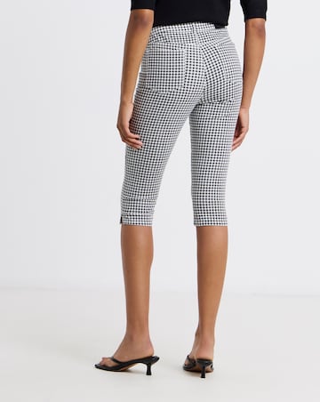 Gingham Printed Denim Capri Jeans