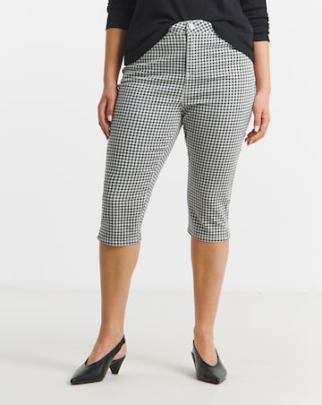 Gingham Printed Denim Capri Jeans
