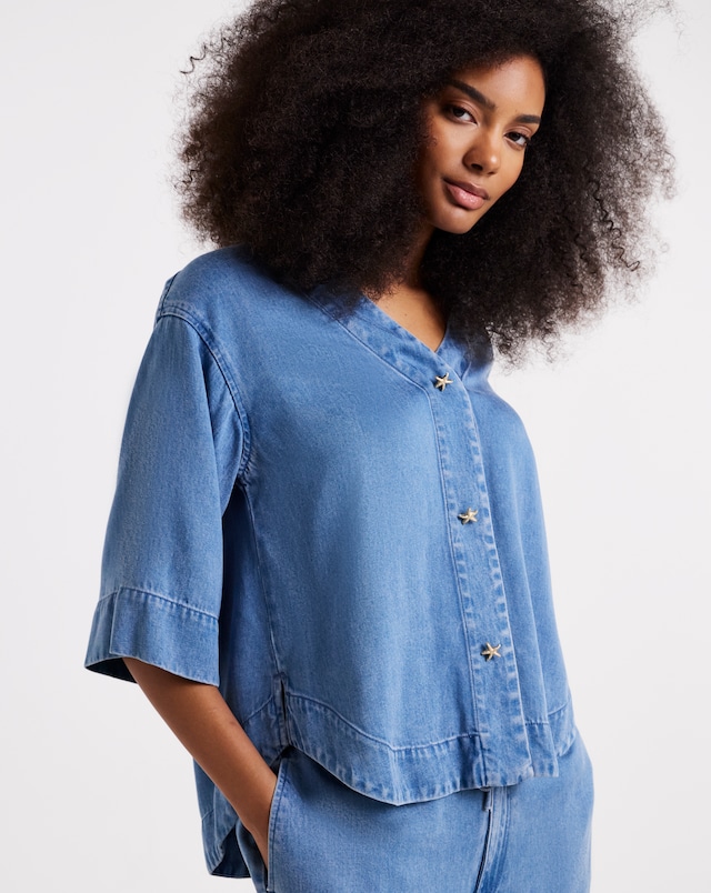 Simply Be Light Blue Tencel ™ Lyocell​ Denim Relaxed Shirt Co Ord