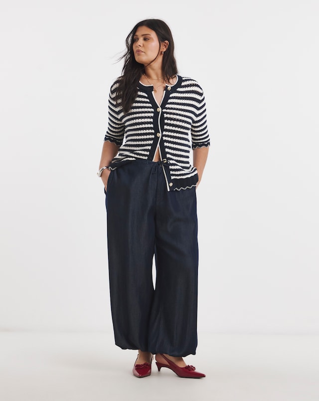 Indigo Lyocell Denim Tie Waist Balloon Jeans