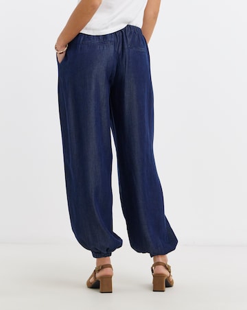 Indigo Lyocell Denim Tie Waist Balloon Jeans