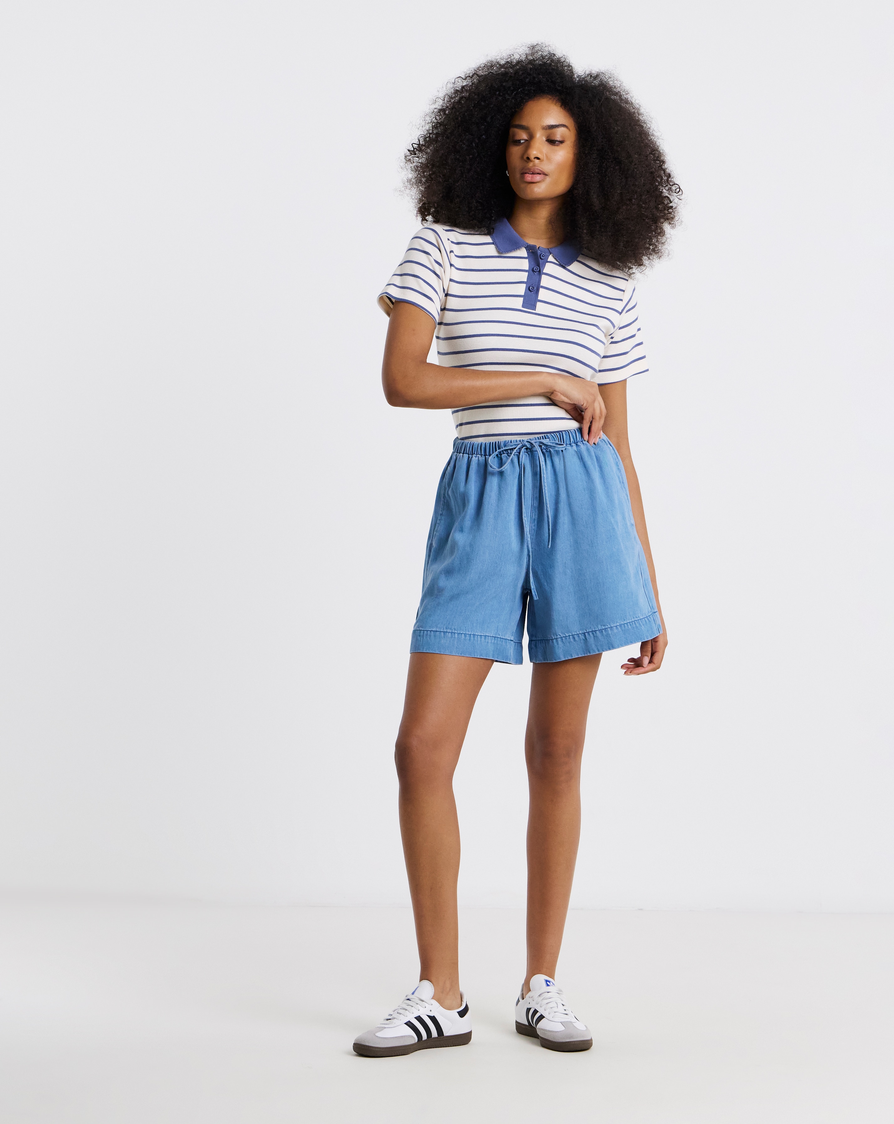 New In - Light Blue Lyocell Denim Jogger Shorts