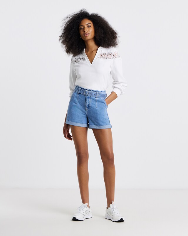 Light Blue Belted Denim Shorts
