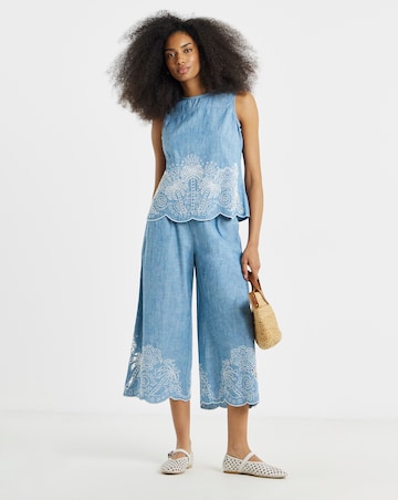 Light Wash Chambray Palm Tree Broderie Top