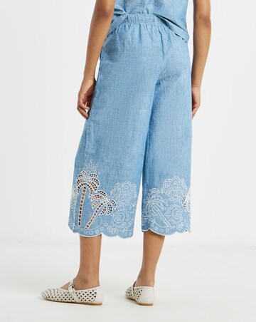 Light Wash Chambray Broderie Crop Jeans