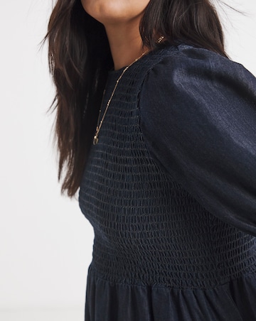 Indigo Denim Soleil Shirred Short Sleeve Midaxi Dress