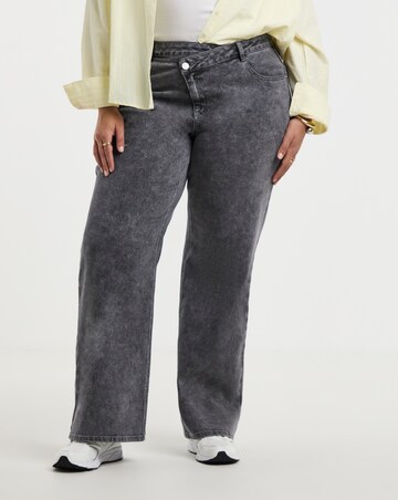 Washed Grey Crossover Straight Leg Jeans