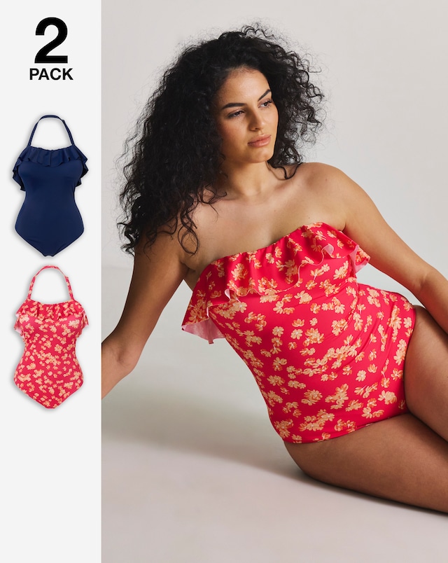 Simply Be Value 2 Pack Bandeau Ruffle Swimsuits
