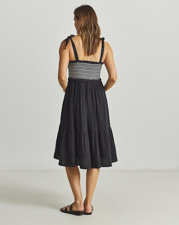 Beach to Beach Contrast Stitch Shirred Beach Dress