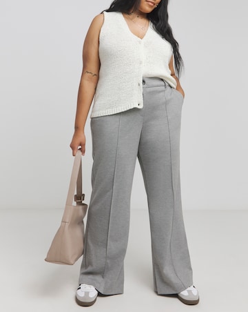 Grey Tailored Jersey Wide Leg Trousers