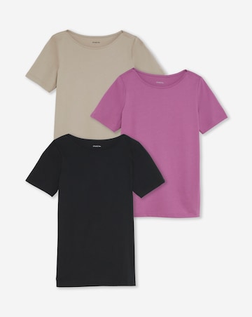 Black, Taupe & Pink 3 Pack Pure Cotton Short Sleeve Slash Neck Tops