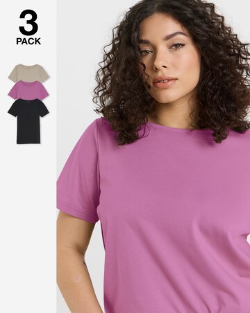 Black, Taupe & Pink 3 Pack Pure Cotton Short Sleeve Slash Neck Tops