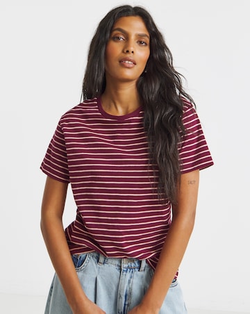 Red & Pink Stripe Pure Cotton Crew Neck T-Shirt