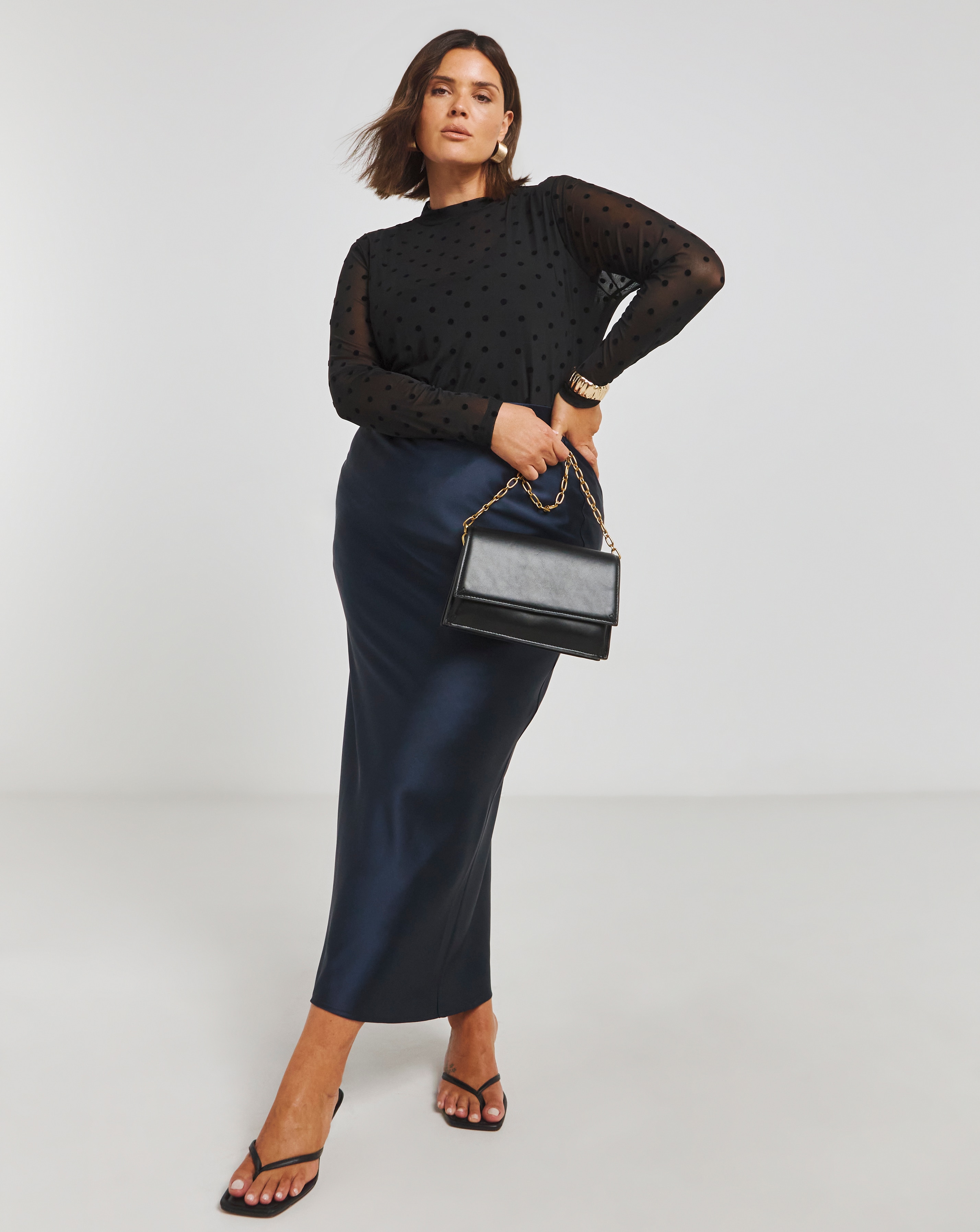 Spot Print High Neck Burn Out Top