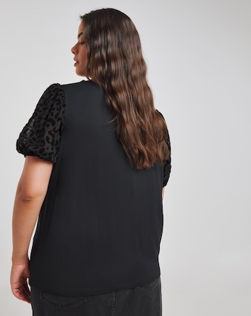 Black Leopard Burn Out Sleeve T-Shirt