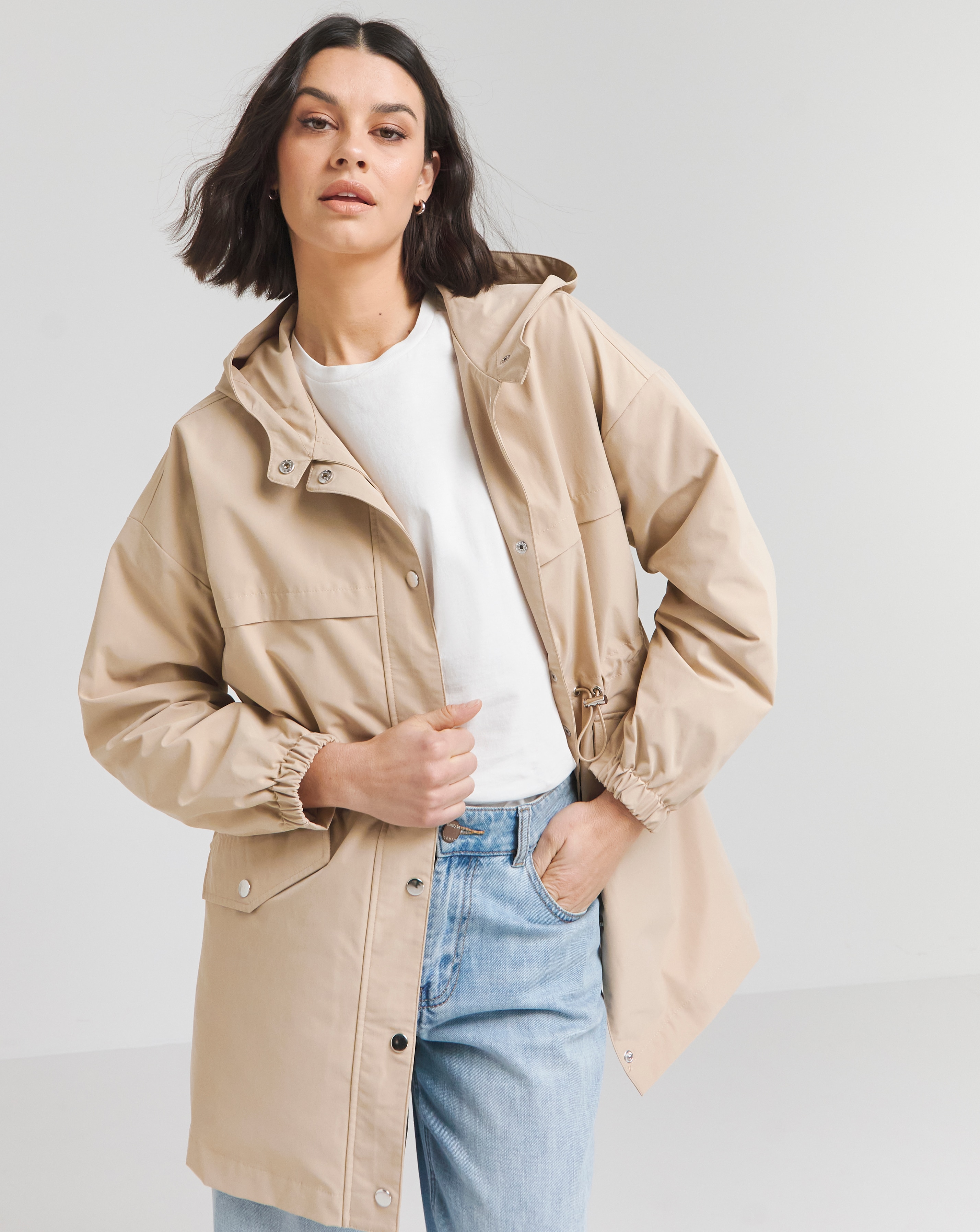 Simply Be Stone Hooded Waisted Parka