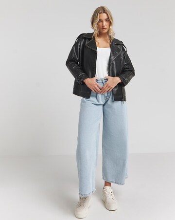 Simply Be Black Worn Vintage Look Faux Leather Oversized Biker Jacket