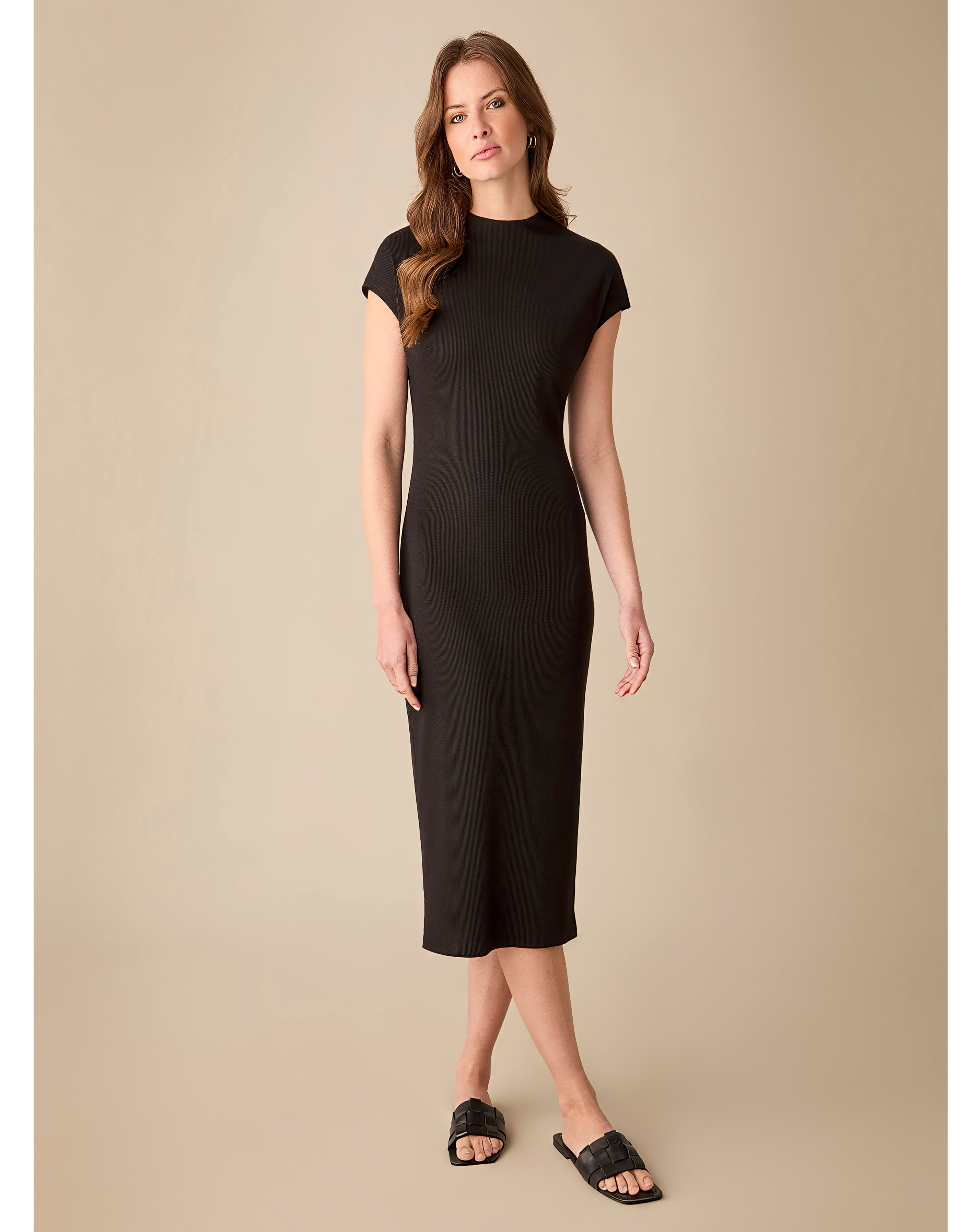 Ro&Zo Black Rib Jersey Midi Dress