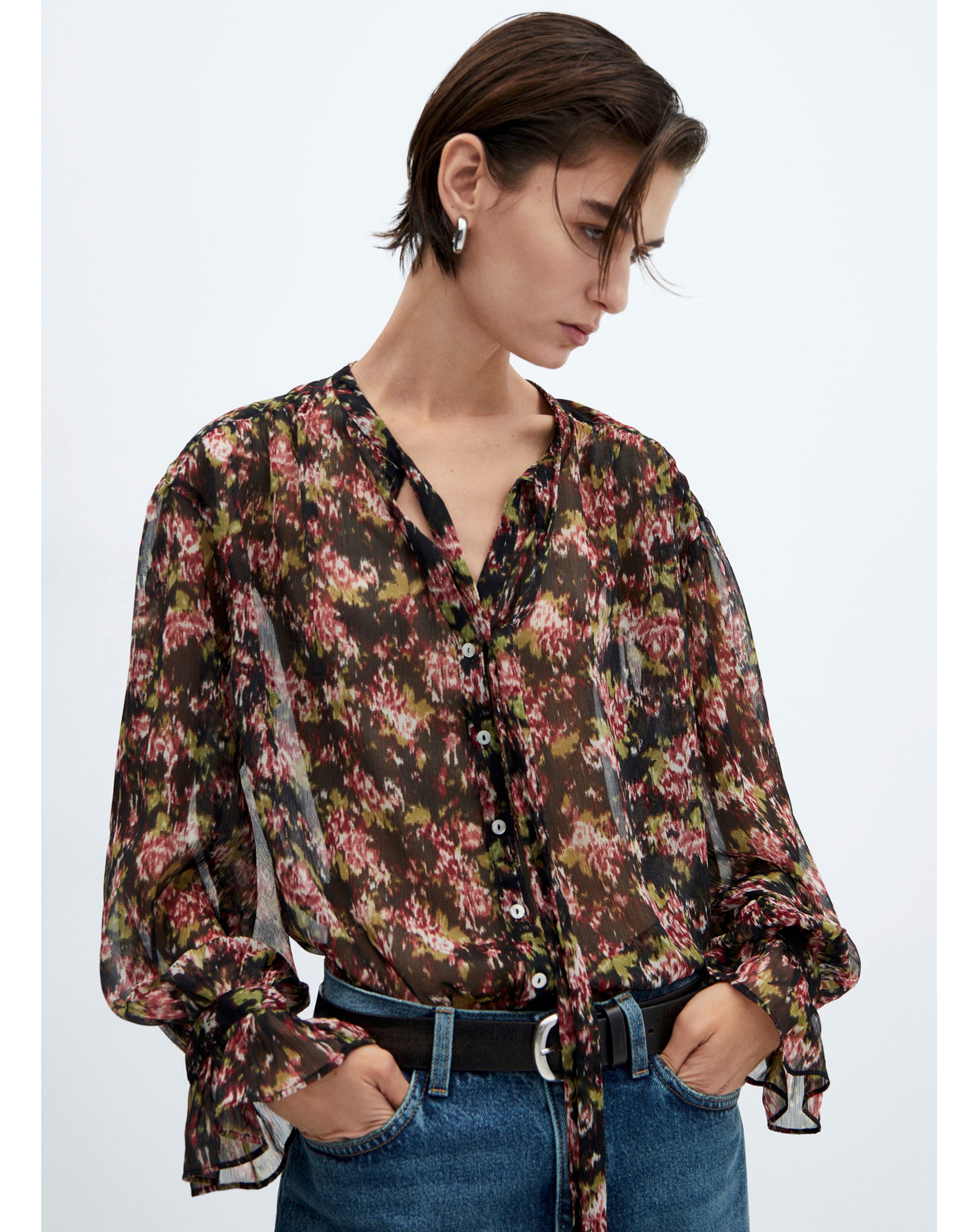 Mango Semi- Transparent Flowy Blouse