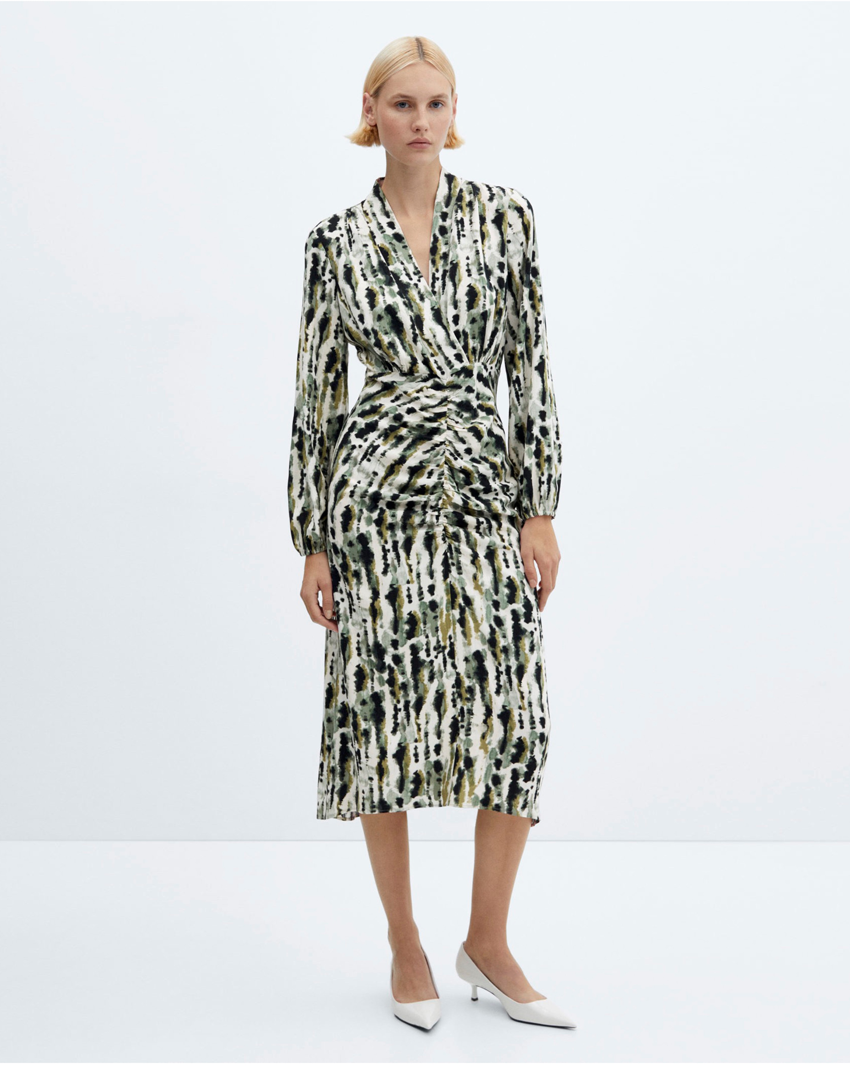 Mango Printed Dress With Ruffled Detail