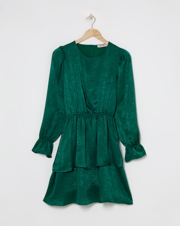 Flounce London Green Floaty Satin Tiered Mini Dress