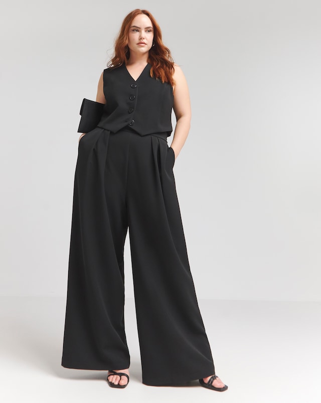 Flounce London Black Wide Leg Tailored Trousers