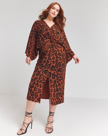 Flounce London Brown Slinky Jersey Leopard Midi Dress
