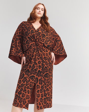 Flounce London Brown Slinky Jersey Leopard Midi Dress