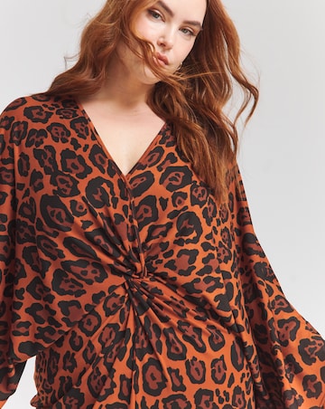 Flounce London Brown Slinky Jersey Leopard Midi Dress