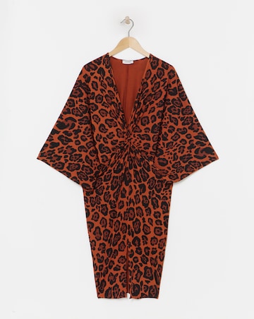 Flounce London Brown Slinky Jersey Leopard Midi Dress