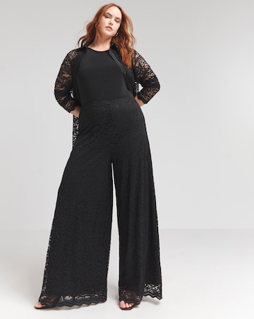 Flounce London Black Lace Lined Wide Leg Trousers