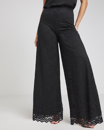 Flounce London Black Lace Lined Wide Leg Trousers