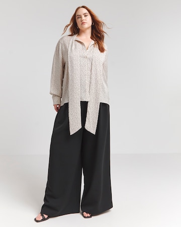 Flounce London Off White Black Spot Satin Tie Neck Blouse