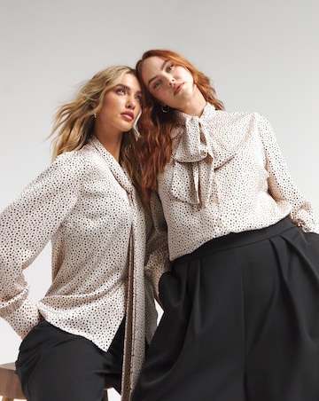 Flounce London Off White Black Spot Satin Tie Neck Blouse